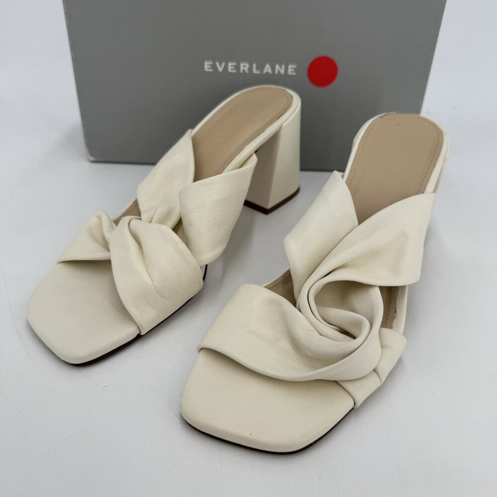 Everlane The Day Twist Heel Sandals sz 9.5 Parchment Slip-on Leather Block Heel